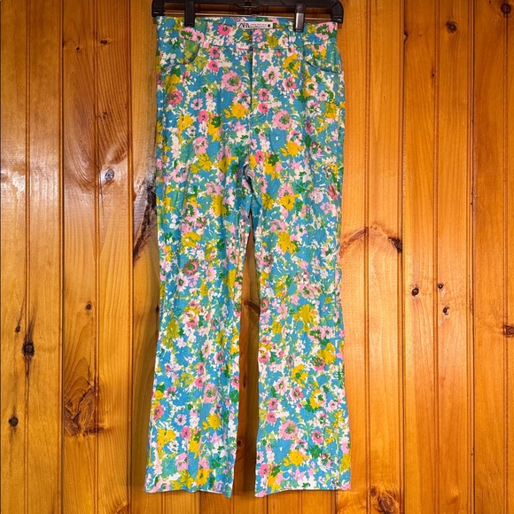 Zara Pants - Zara Floral Straight Leg Pants - Blue, Yellow, Pink